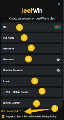 Jeetwin register step 3